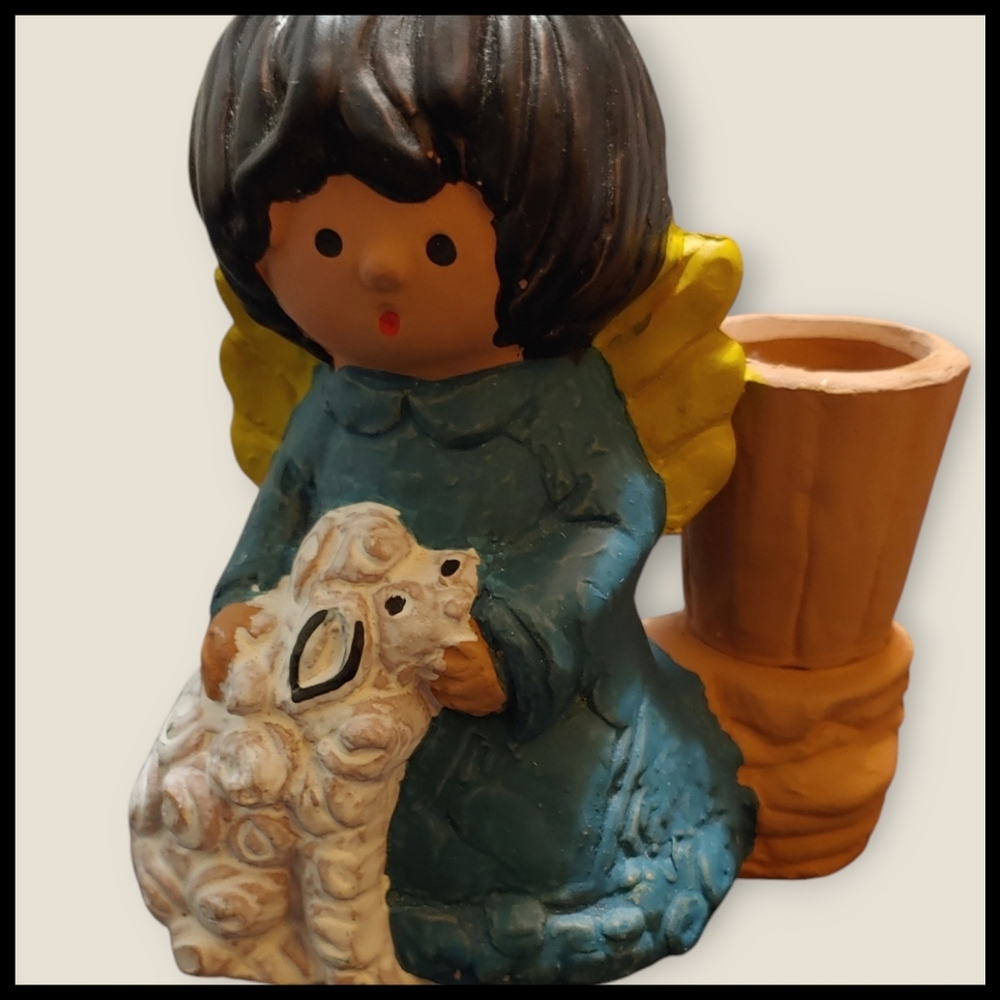 Clay Angel with Lamb and Taper Holder - Picture 2 of 6